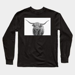 Highlander Hairy Cow In Black And White Long Sleeve T-Shirt